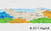 Shaded Relief Panoramic Map of Skikda, political outside