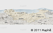 Shaded Relief Panoramic Map of Skikda, semi-desaturated