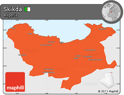 Political Simple Map of Skikda, single color outside