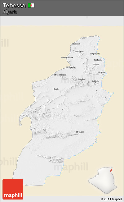 Classic Style 3D Map of Tebessa, single color outside