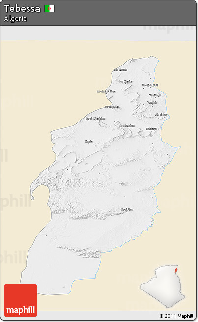 Classic Style 3D Map of Tebessa, single color outside