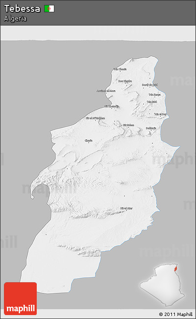 Gray 3D Map of Tebessa, single color outside