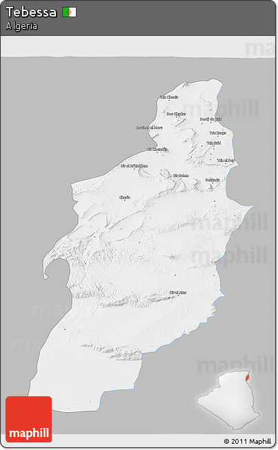 Gray 3D Map of Tebessa, single color outside