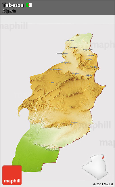 Physical 3D Map of Tebessa, cropped outside