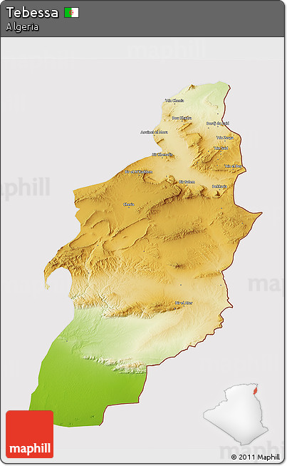 Physical 3D Map of Tebessa, cropped outside