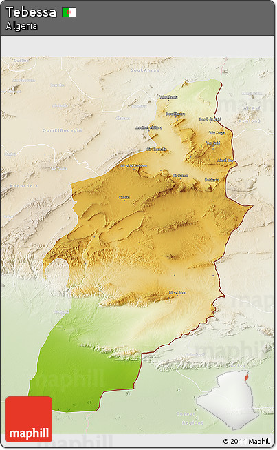 Physical 3D Map of Tebessa, lighten