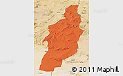 Political 3D Map of Tebessa, satellite outside