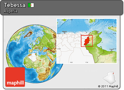Physical Location Map of Tebessa, highlighted country