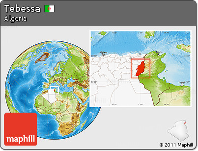 Physical Location Map of Tebessa, highlighted country