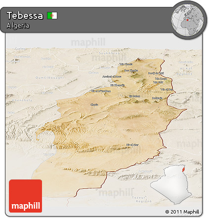 Satellite Panoramic Map of Tebessa, lighten