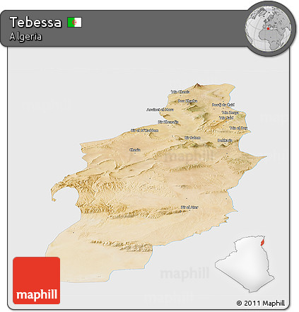 Satellite Panoramic Map of Tebessa, single color outside