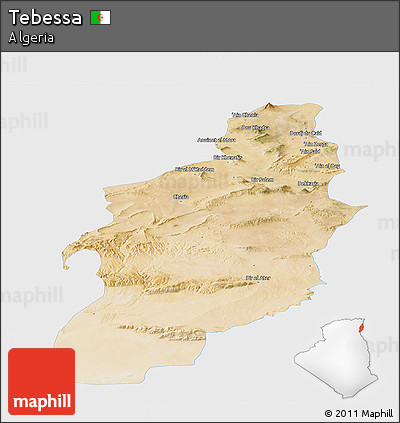 Satellite Panoramic Map of Tebessa, single color outside
