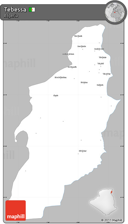 Gray Simple Map of Tebessa, single color outside