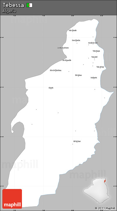 Gray Simple Map of Tebessa, single color outside