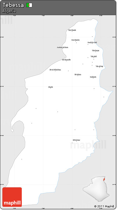 Silver Style Simple Map of Tebessa, single color outside