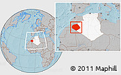Gray Location Map of Tendouf, highlighted country, within the entire country, hill shading