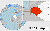 Gray Location Map of Tendouf, highlighted country, hill shading