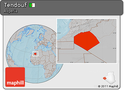 Gray Location Map of Tendouf, hill shading