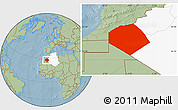 Savanna Style Location Map of Tendouf, highlighted country, hill shading