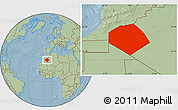 Savanna Style Location Map of Tendouf, hill shading
