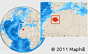 Shaded Relief Location Map of Tendouf, within the entire country
