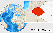 Shaded Relief Location Map of Tendouf, highlighted country