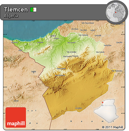 Physical Map of Tlemcen, satellite outside