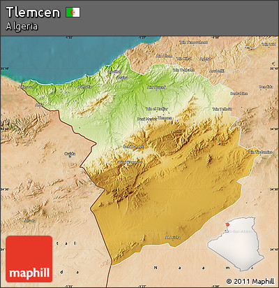 Physical Map of Tlemcen, satellite outside