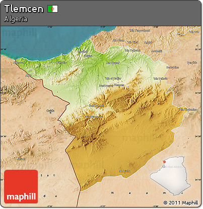 Physical Map of Tlemcen, satellite outside