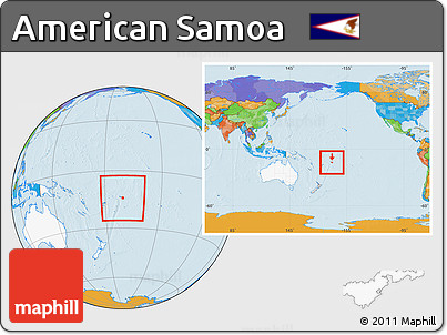 Political Location Map of American Samoa, highlighted continent, within the entire continent