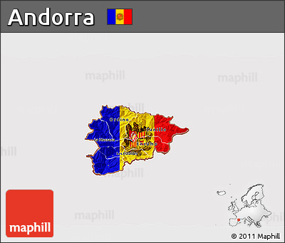 Flag 3D Map of Andorra, flag centered