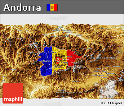 Flag 3D Map of Andorra, physical outside, flag centered