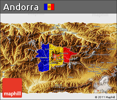 Flag 3D Map of Andorra, physical outside