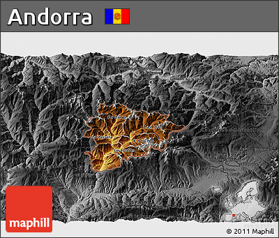 Physical 3D Map of Andorra, darken, desaturated