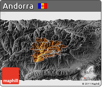Physical 3D Map of Andorra, darken, desaturated