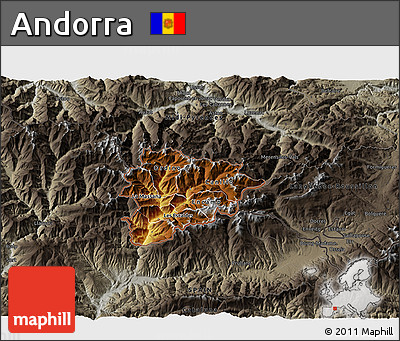 Physical 3D Map of Andorra, darken, semi-desaturated
