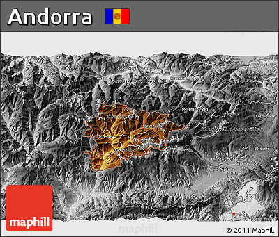 Physical 3D Map of Andorra, desaturated