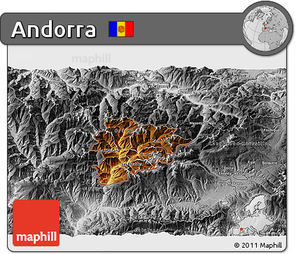 Physical 3D Map of Andorra, desaturated