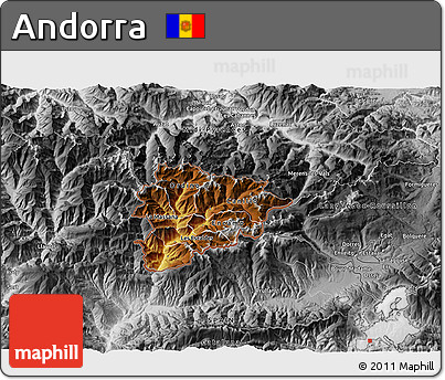 Physical 3D Map of Andorra, desaturated