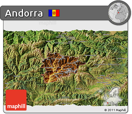 Physical 3D Map of Andorra, satellite outside
