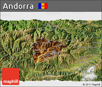 Physical 3D Map of Andorra, satellite outside