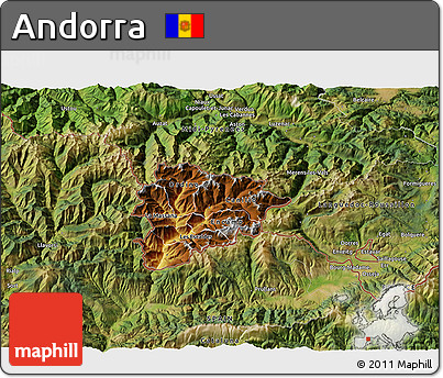 Physical 3D Map of Andorra, satellite outside
