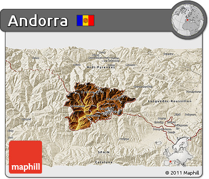 Physical 3D Map of Andorra, shaded relief outside