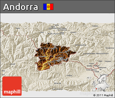 Physical 3D Map of Andorra, shaded relief outside