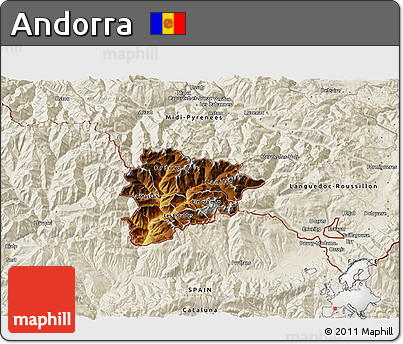 Physical 3D Map of Andorra, shaded relief outside