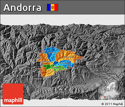 Political 3D Map of Andorra, darken, desaturated