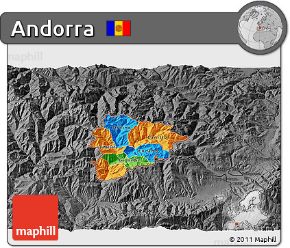 Political 3D Map of Andorra, darken, desaturated
