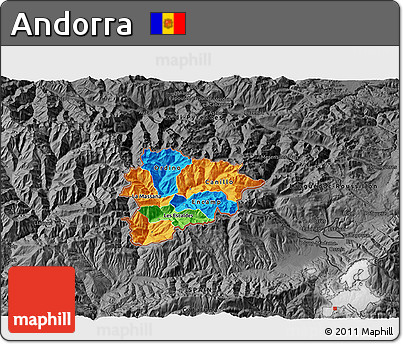 Political 3D Map of Andorra, darken, desaturated