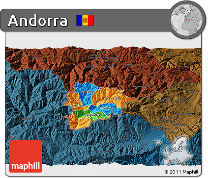 Political 3D Map of Andorra, darken