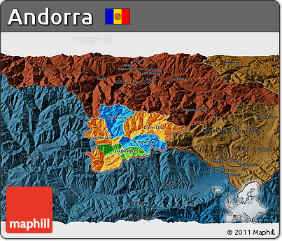 Political 3D Map of Andorra, darken